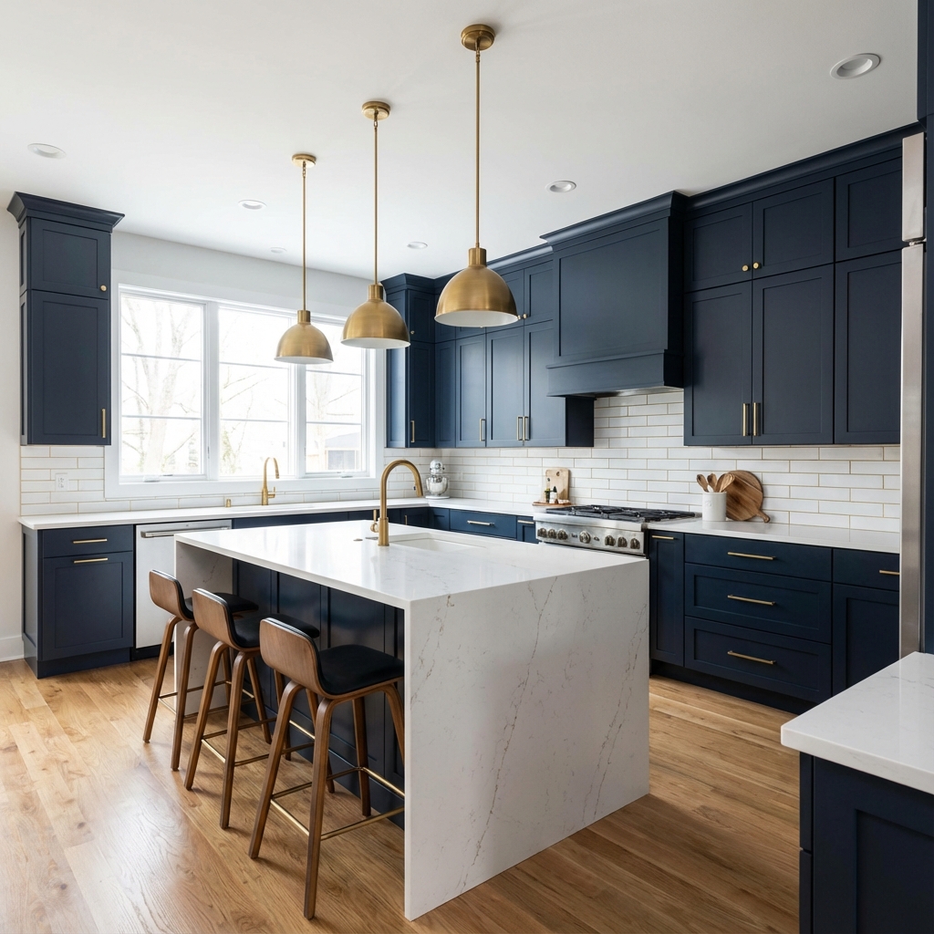 Contemporary kitchen with island and pendant lighting